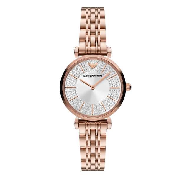 Emporio Armani Rose Gold Stainless Steel Silver Dial Quartz Watch for Ladies - AR11446