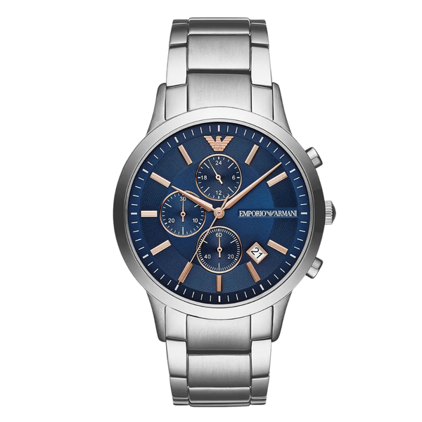 Emporio Armani Silver Stainless Steel Blue Dial Quartz Watch for Gents - AR11458