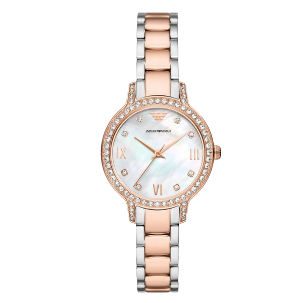 Emporio Armani Two-tone Stainless Steel White Dial Quartz Watch for Ladies - AR11499
