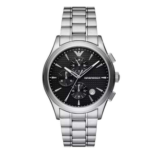 Emporio Armani Silver Stainless Steel Black Dial Quartz Watch for Gents - AR11602