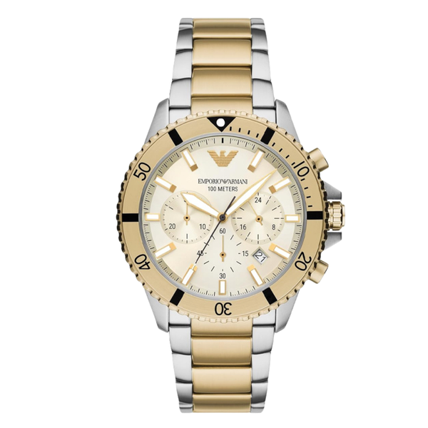 Emporio Armani Two-tone Stainless Steel Cream Dial Quartz Watch for Gents - AR11606