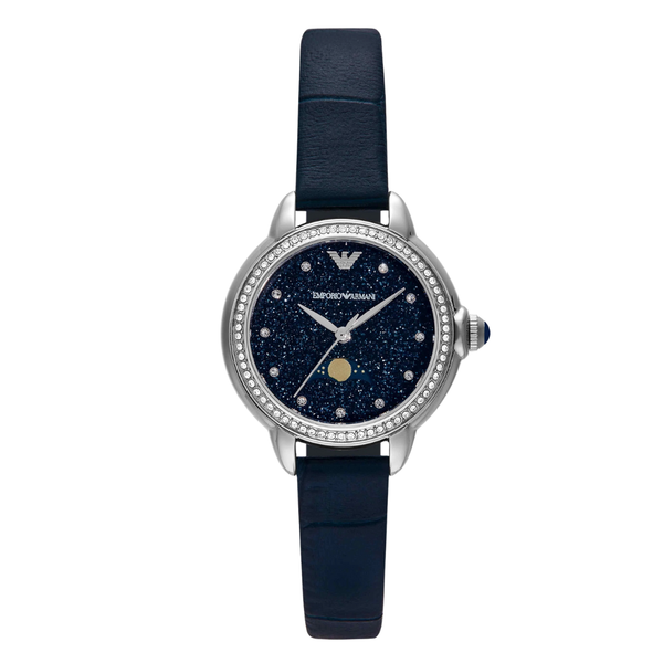 Emporio Armani Blue Leather Strap Blue Dial Quartz Watch for Ladies - AR11629