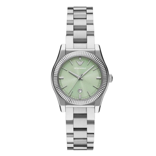 Emporio Armani Silver Stainless Steel Green Dial Quartz Watch for Ladies - AR11656