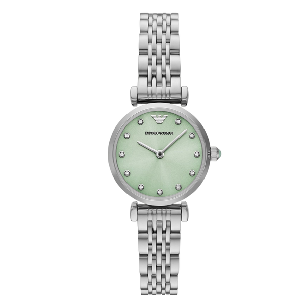 Emporio Armani Silver Stainless Steel Green Dial Quartz Watch for Ladies - AR11667