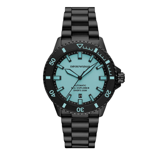 Emporio Armani Sea Explorer Black Stainless Steel Blue Dial Automatic Watch for Gents - AR60084