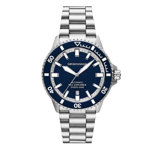 Emporio Armani Sea Explorer Silver Stainless Steel Blue Dial Automatic Watch for Gents - AR60087