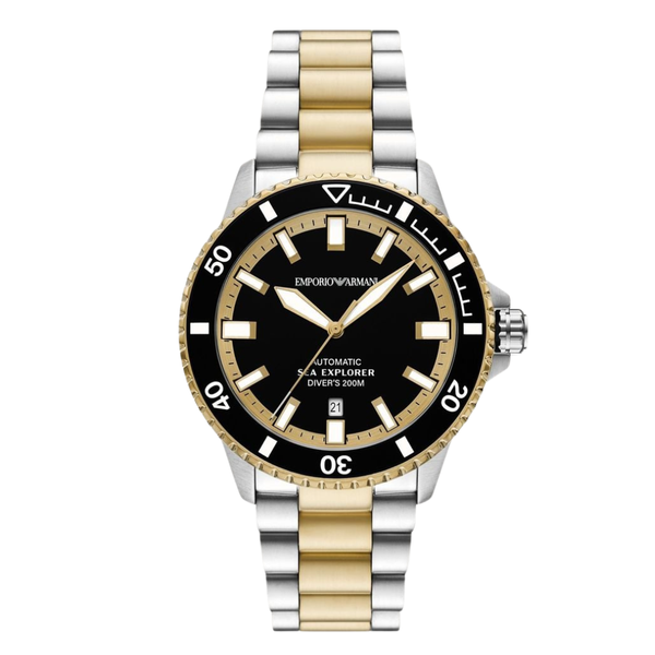 Emporio Armani Sea Explorer Two-tone Stainless Steel Black Dial Automatic Watch for Gents - AR60089