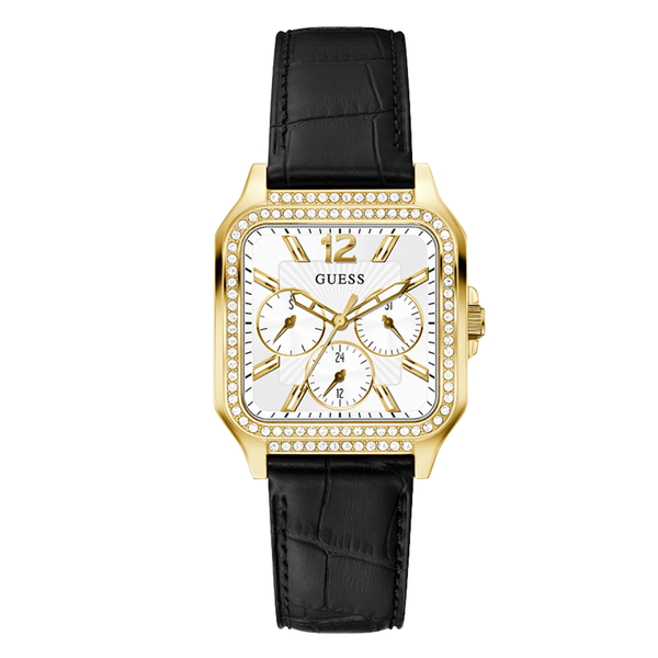 Guess Black Leather Strap White Dial Quartz Watch for Ladies - GW0309L2
