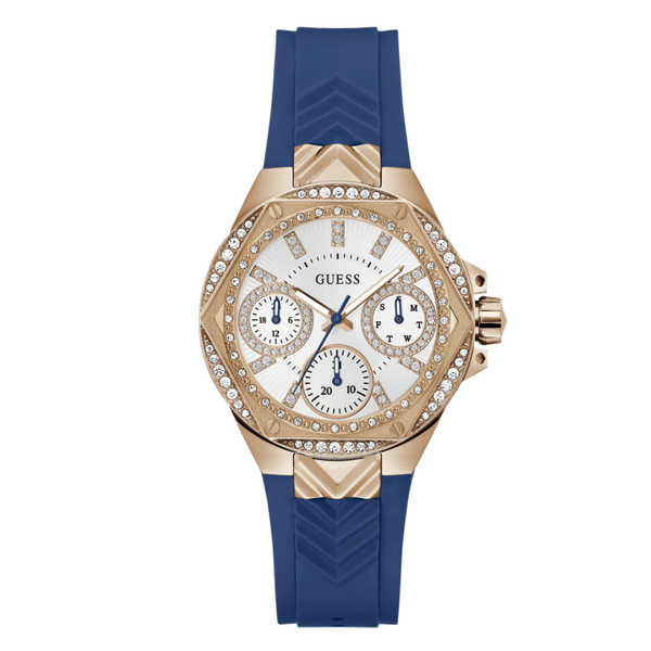 Guess Blue Silicone Strap White Dial Quartz Watch for Ladies - GW0774l3