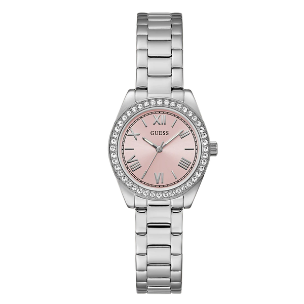 Guess Silver Stainless Steel Pink Dial Quartz Watch for Ladies - GW0841L4