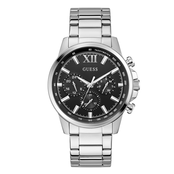 Guess Silver Stainless Steel Black Dial Chronograph Quartz Watch for Gents - GW0900G1