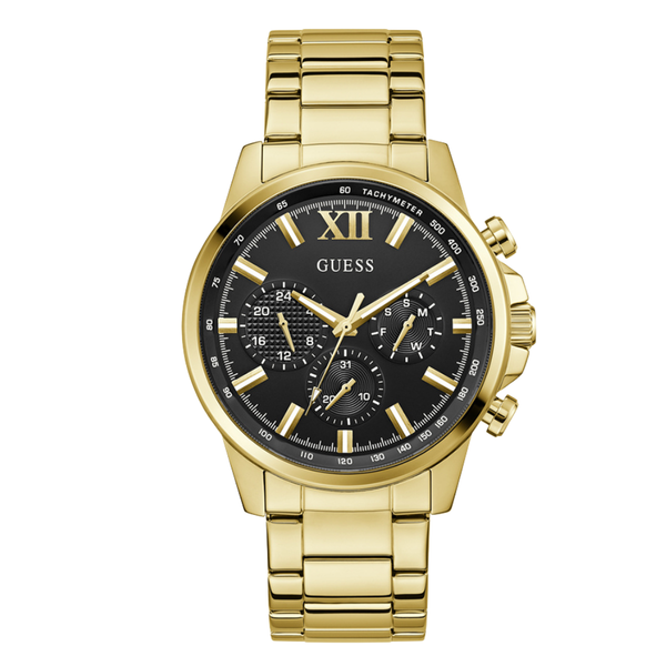 Guess Gold Stainless Steel Black Dial Chronograph Quartz Watch for Gents - GW0900G3
