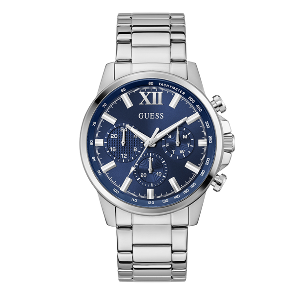 Guess Silver Stainless Steel Blue Dial Chronograph Quartz Watch for Gents - GW0900G4