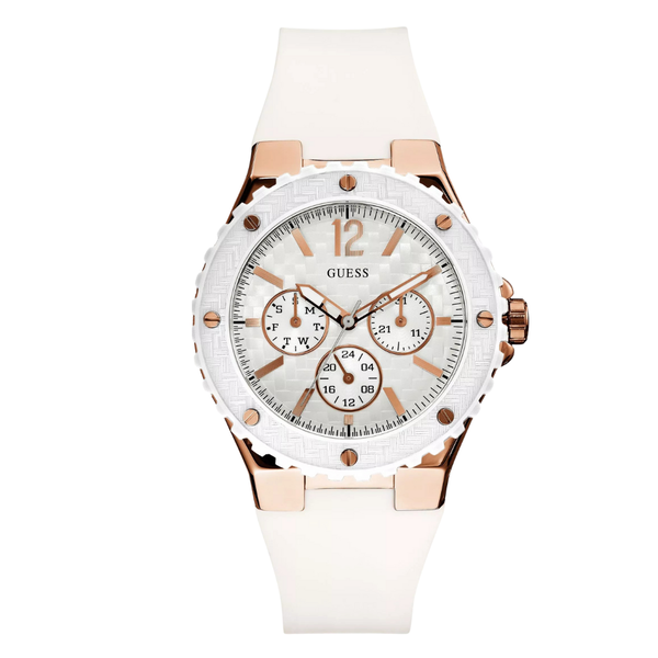 Guess White Silicone Strap White Dial Chronograph Quartz Watch for Ladies - W10614L2