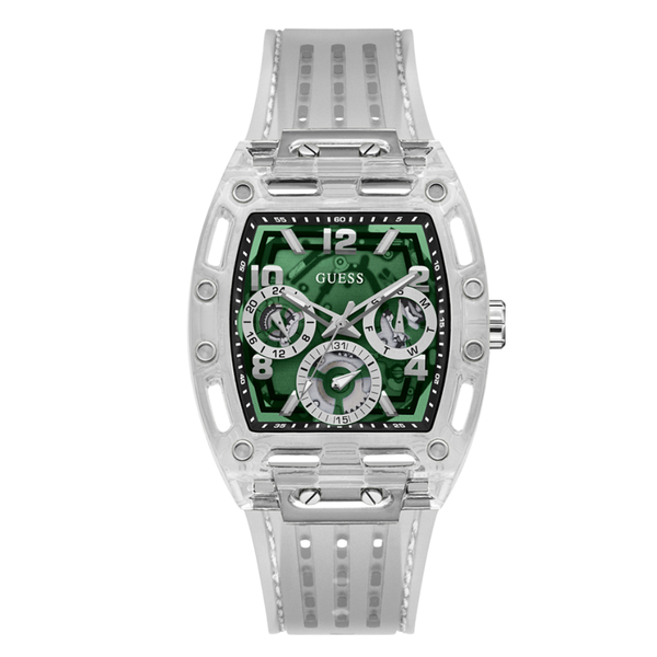 Guess Transparent Silicone Strap Green Dial Quartz Watch for Gents - GW0499G8