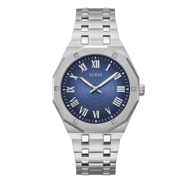 Guess Silver Stainless Steel Blue Dial Quartz Watch for Gents - GW0575G4