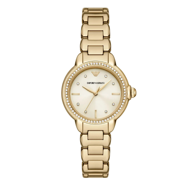 Emporio Armani Silver Stainless Steel Cream Dial Quartz Watch for Ladies - AR 11609