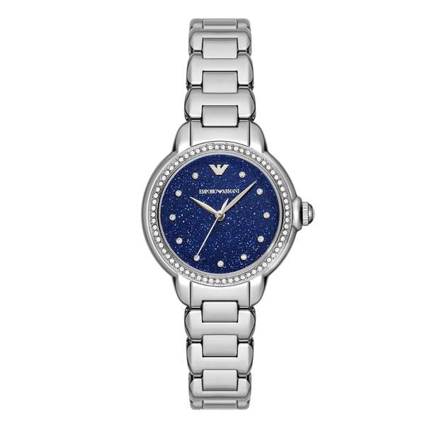 Emporio Armani Gold Stainless Steel Blue glitter Dial Quartz Watch for Ladies - AR 11630
