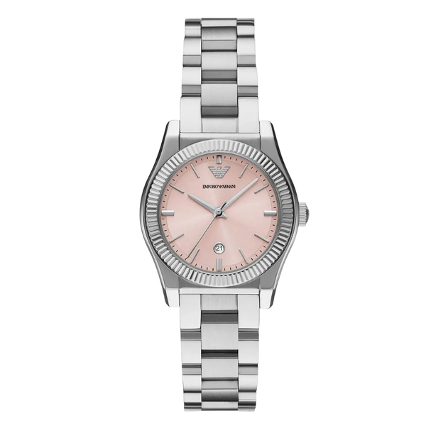 Emporio Armani Silver Stainless Steel Pink Dial Quartz Watch for Ladies - AR 11658