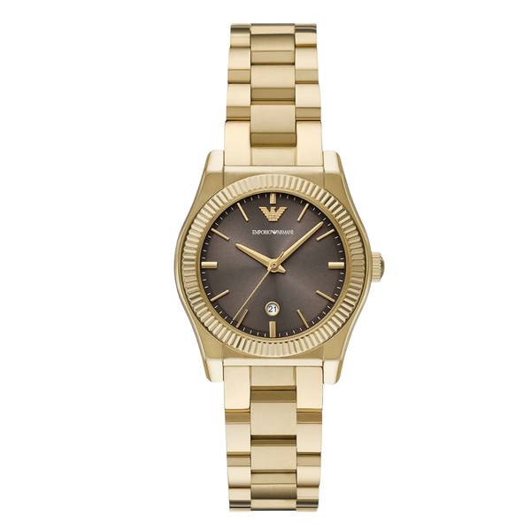 Emporio Armani Silver Stainless Steel Brown Dial Quartz Watch for Ladies - AR 11700