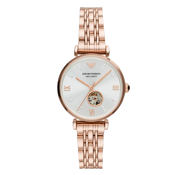 Emporio Armani Gold Stainless Steel Silver Dial Automatic Watch for Ladies - AR 60023