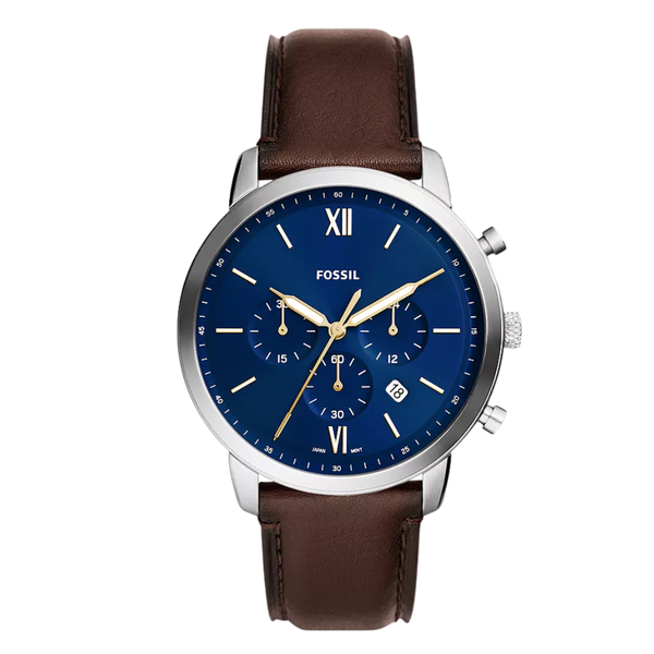 Fossil Chronograph Brown Leather Strap Blue Dial Neutra Quartz Watch for Gents - FS-6018