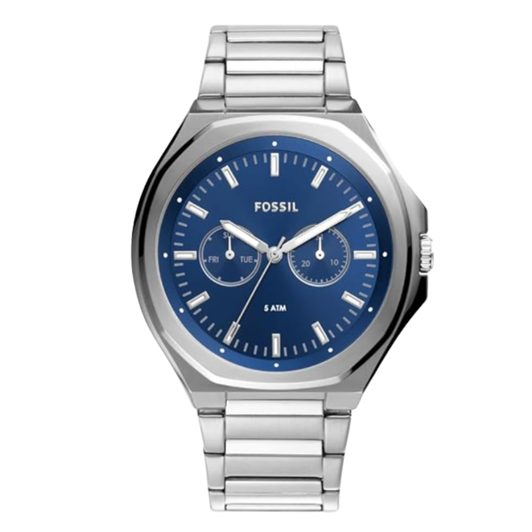 Fossil Silver Stainless Steel Blue Dial Evanston Quartz Watch for Gents - BQ-2610
