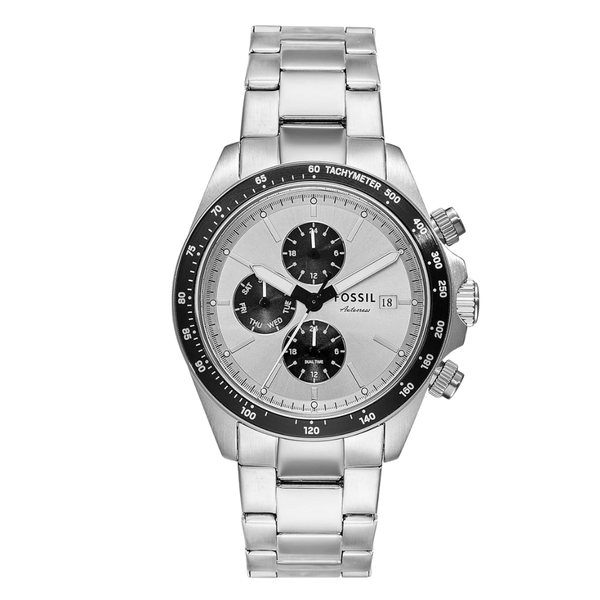 Fossil Chronograph Silver Stainless Steel Silver Dial Autocross Quartz Watch for Gents - BQ-2873