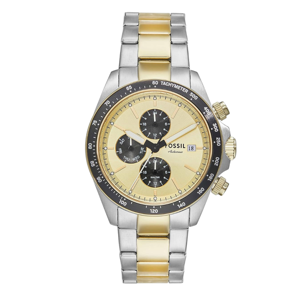 Fossil Chronograph Two-tone Stainless Steel Gold Dial Autocross Quartz Watch for Gents - BQ-2876