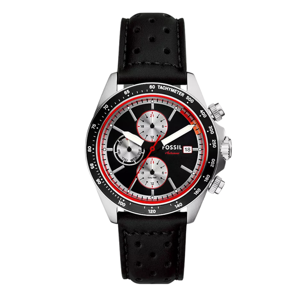 Fossil Chronograph Black Leather Strap Black Dial Autocross Quartz Watch for Gents - BQ-2888
