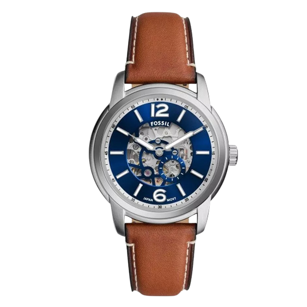 Fossil Brown Leather Strap Blue Dial Heritage Automatic Watch for Gents - ME3263