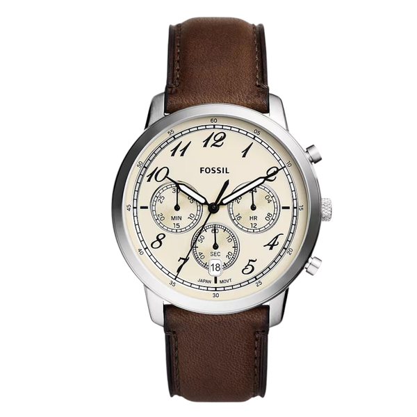 Fossil Chronograph Brown Leather Strap Cream Dial Neutra Quartz Watch for Gents - FS6022