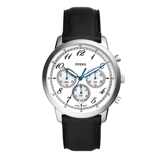 Fossil Chronograph Black Leather Strap White Dial Neutra Quartz Watch for Gents - FS6023