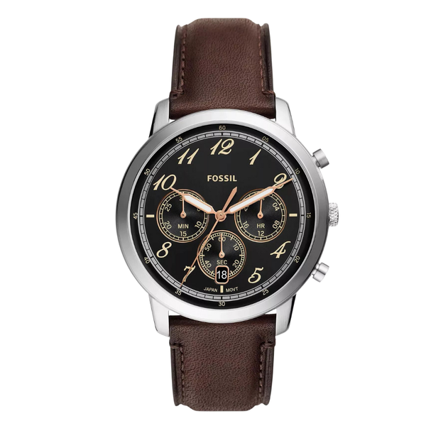Fossil Chronograph Brown Leather Strap Black Dial Neutra Quartz Watch for Gents - FS6024