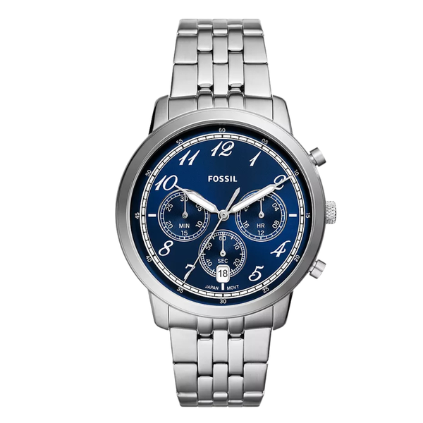 Fossil Chronograph Silver Stainless Steel Blue Dial Neutra Quartz Watch for Gents - FS6025