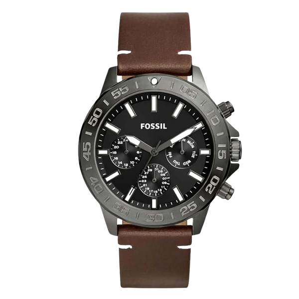 Fossil Chronograph Brown Leather Strap Black Dial Bannon Quartz Watch for Gents - BQ2709