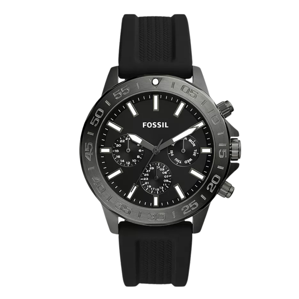 Fossil Chronograph Black Silicone Strap Black Dial Bannon Quartz Watch for Gents - BQ-2711