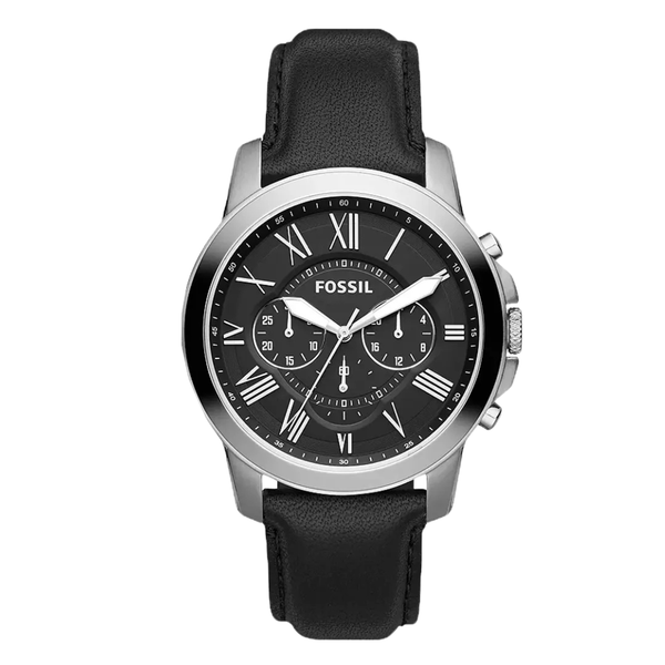 Fossil Chronograph Black Leather Strap Black Dial Quartz Watch for Gents - FS-4812