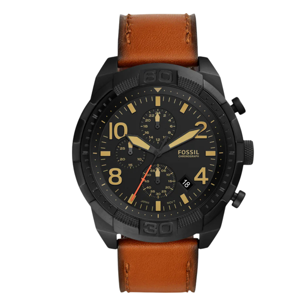 Fossil Chronograph Brown Leather Strap Black Dial Bronson Quartz Watch for Gents - FS-5714