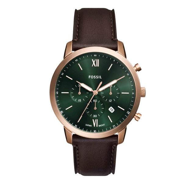 Fossil Chronograph Brown Leather Strap Green Dial Neutra Quartz Watch for Gents - FS-6073