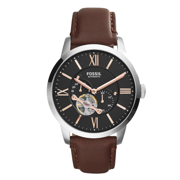 Fossil Brown Leather Strap Black Dial Townsman Automatic Watch for Gents - ME3061