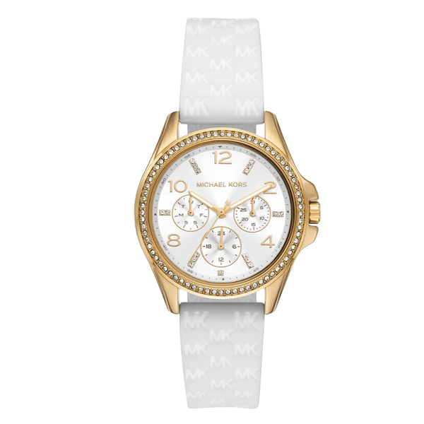 Michael Kors White Silicone Strap White Dial Quartz Watch for Ladies - MK7372