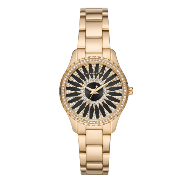 Michael Kors Gold Stainless Steel Black Dial Quartz Watch for Ladies - MK6892