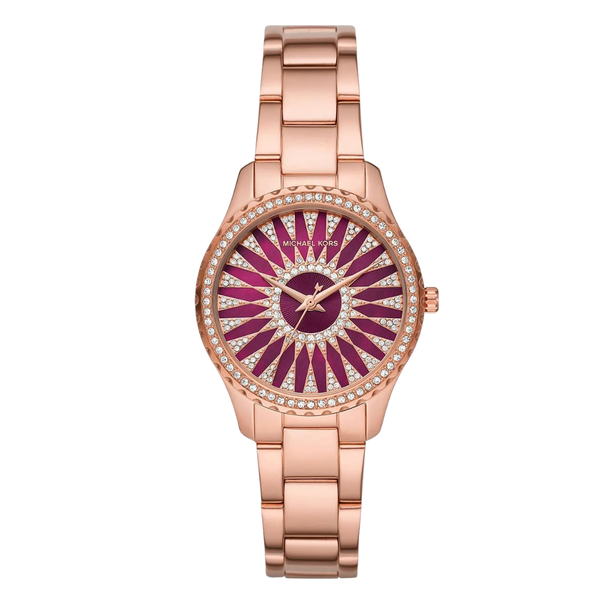 Michael Kors Rose Gold Stainless Steel Red Dial Quartz Watch for Ladies - MK6893