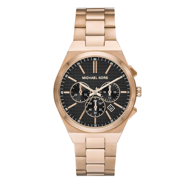 Michael Kors Rose Gold Stainless Steel Black Dial Chronograph Quartz Watch for Gents - MK9119