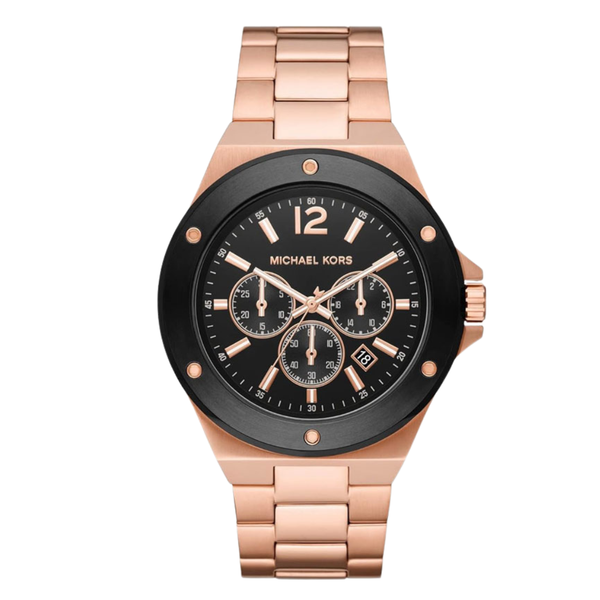 Michael Kors Rose Gold Stainless Steel Black Dial Quartz Watch for Gents - MK8940