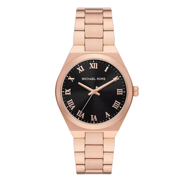 Michael Kors Rose Gold Stainless Steel Black Dial Quartz Watch for Ladies - MK7392
