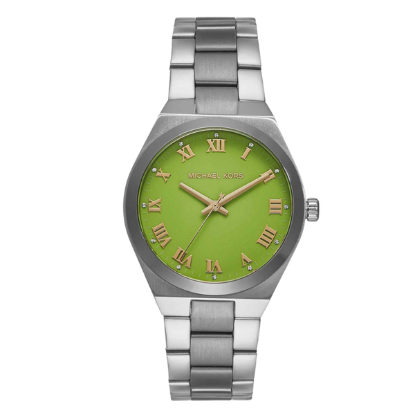 Michael Kors Silver Stainless Steel Green Dial Quartz Watch for Ladies - MK7463