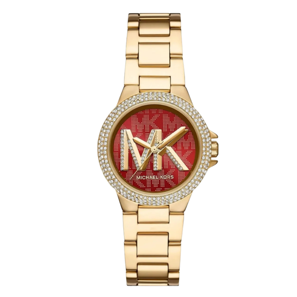 Michael Kors Classic Gold Stainless Steel Red Dial Quartz Watch for Ladies - MK7196