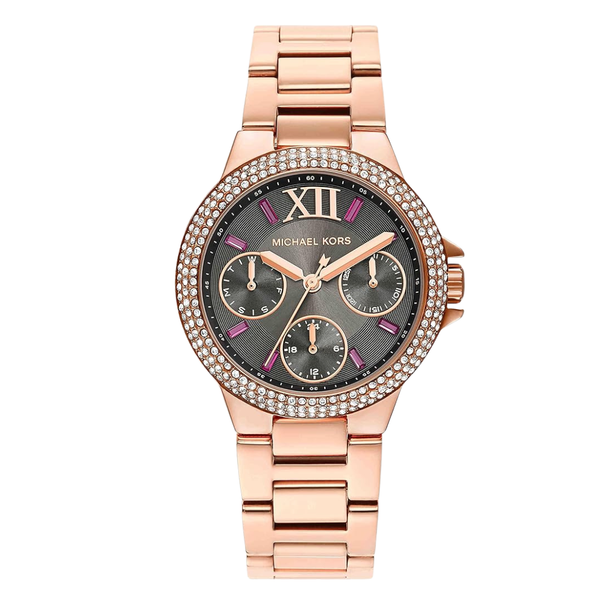 Michael Kors Rose Gold Stainless Steel Black Dial Quartz Watch for Ladies - MK6983